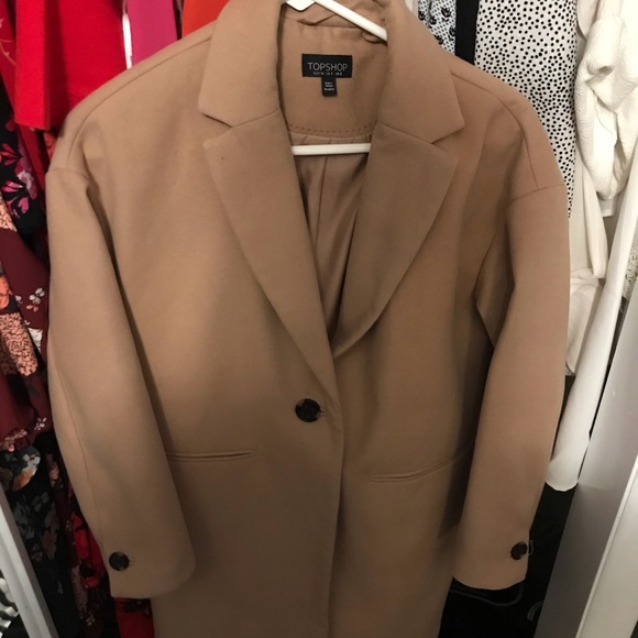 Jackets & Coats Top Shop Camel Coat With Red Accent Poshmark